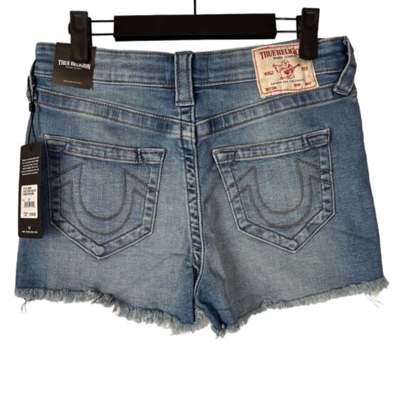 TRUE RELIGION Maisie High Rise Denim Shorts Med Wash Western Cowgirl Sz 27 NWT - Picture 2 of 10